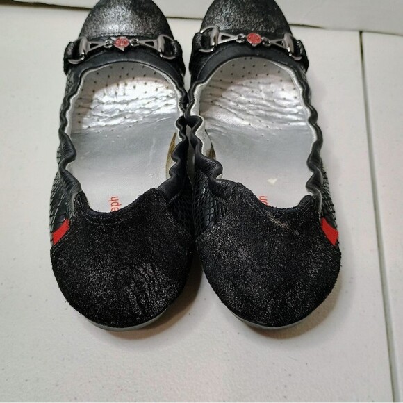 Marc Joseph NY Metallic Black Ballet Flats Reptile Print Leather Slip-On Size 7 - Picture 4 of 6